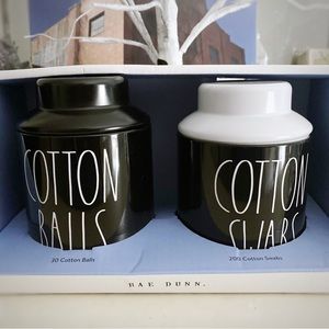 RAE DUNN | Cotton Balls & Cotton Swabs Metal Tin Container Gift Set NEW IN BOX